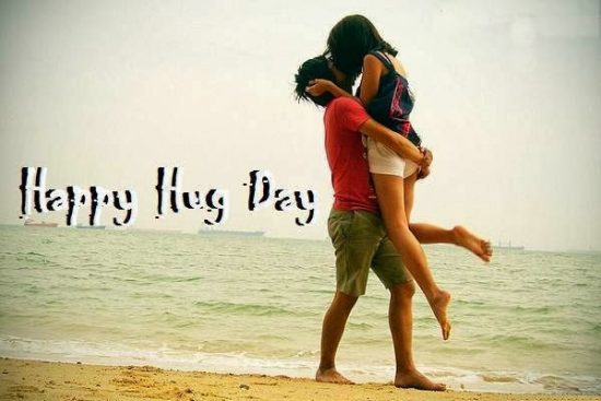 Happy Hug Day Couple On Beach
