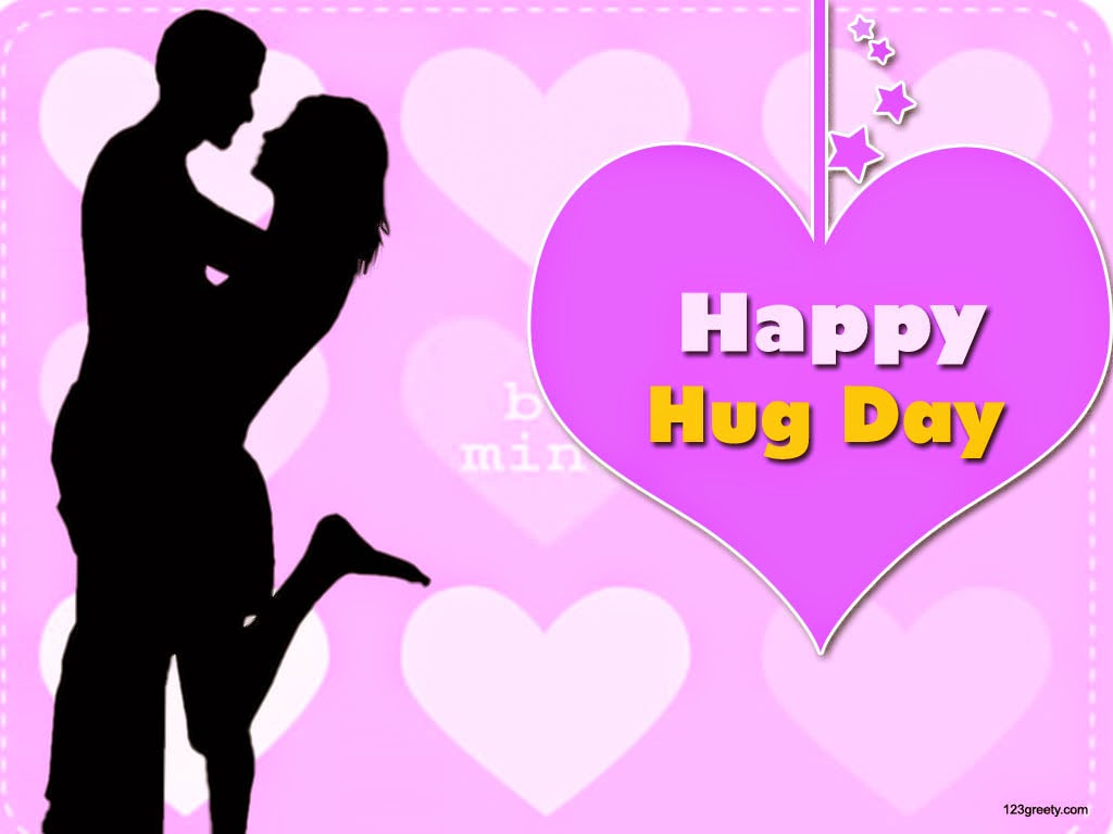 Happy Hug Day Hanging Heart And Couple Picture