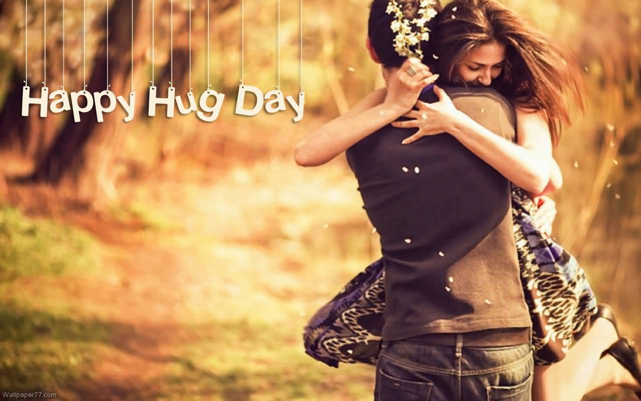 Happy Hug Day Hanging Text Picture