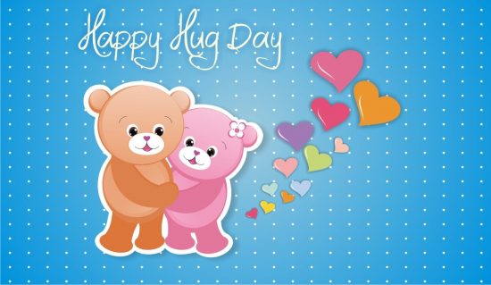 Happy Hug Day Hugging Teddy Bears With Colorful Hearts Greeting Card