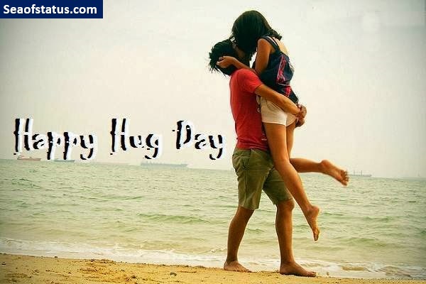 Happy Hug Day Love Couple On Beach Card
