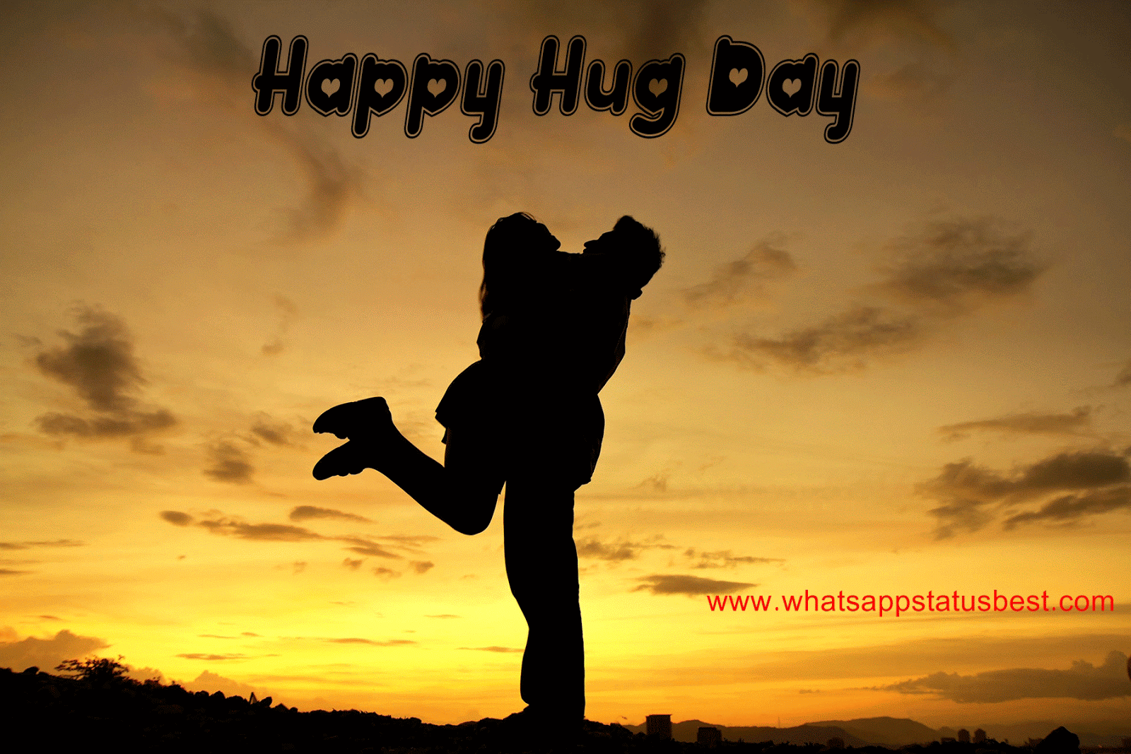 Happy Hug Day Silhouette Couple Hugging Greeting Card