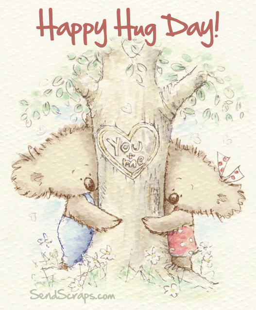Happy Hug Day Teddy Bears With Tree Greeting Card