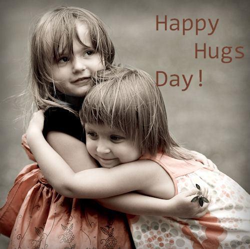 Happy Hugs Day Two Little Girls Hugging Each Other