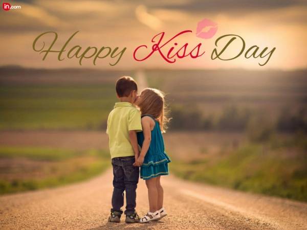 Happy Kiss Day Kids Kissing On Road Picture