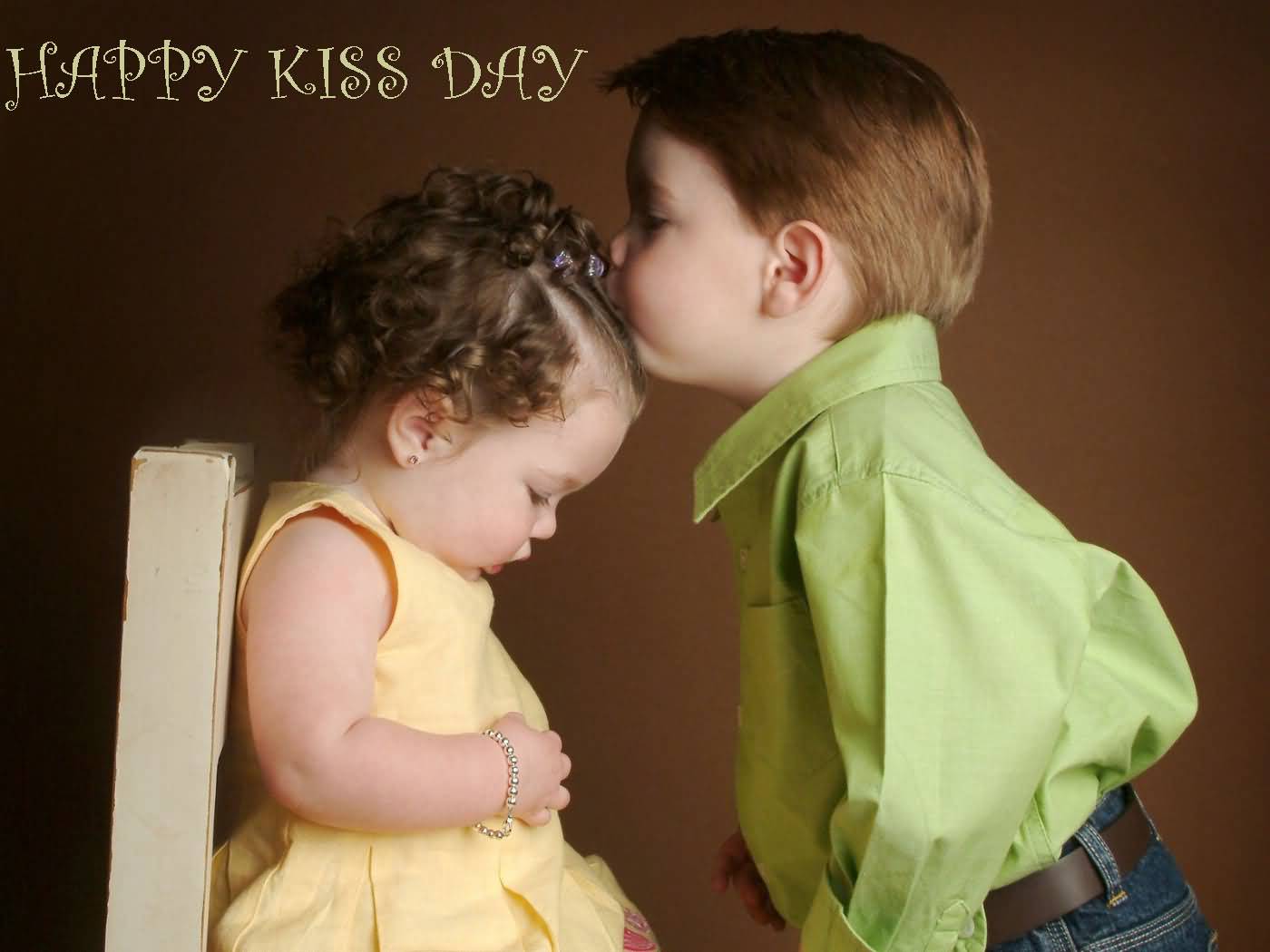 Happy Kiss Day Little Boy Kissing Girl Picture