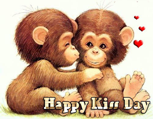 Happy Kiss Day Monkey's Kissing Card