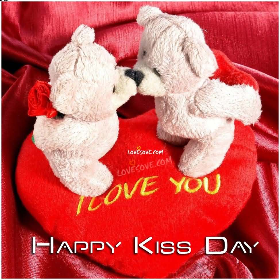 Happy Kiss Day Teddy Bears Kissing Greeting Card