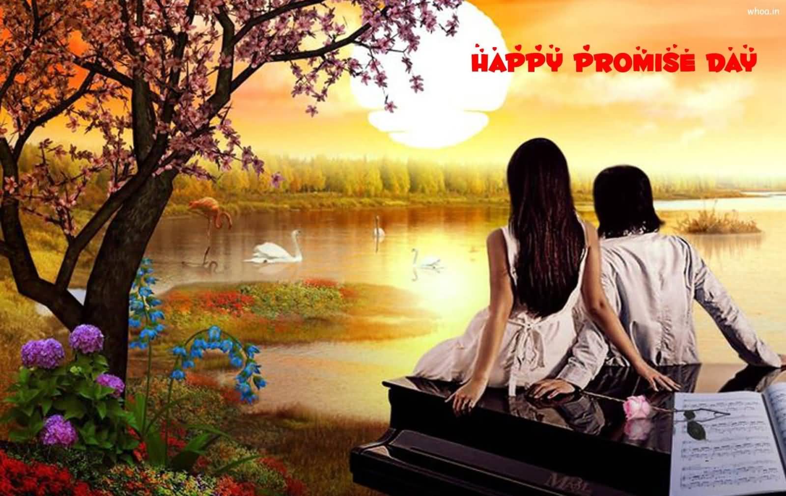 Happy Promise Day Couple Sitting On Lake Side