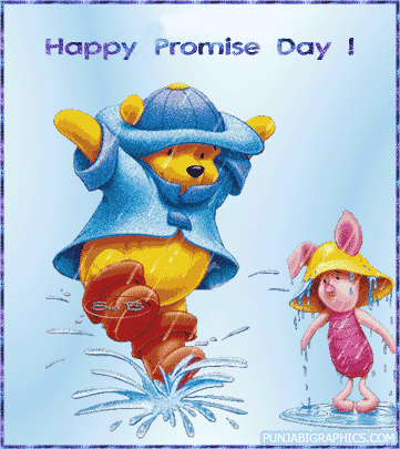Happy Promise Day Piglet And Winnie Pooh Playing With Rain Water Glitter