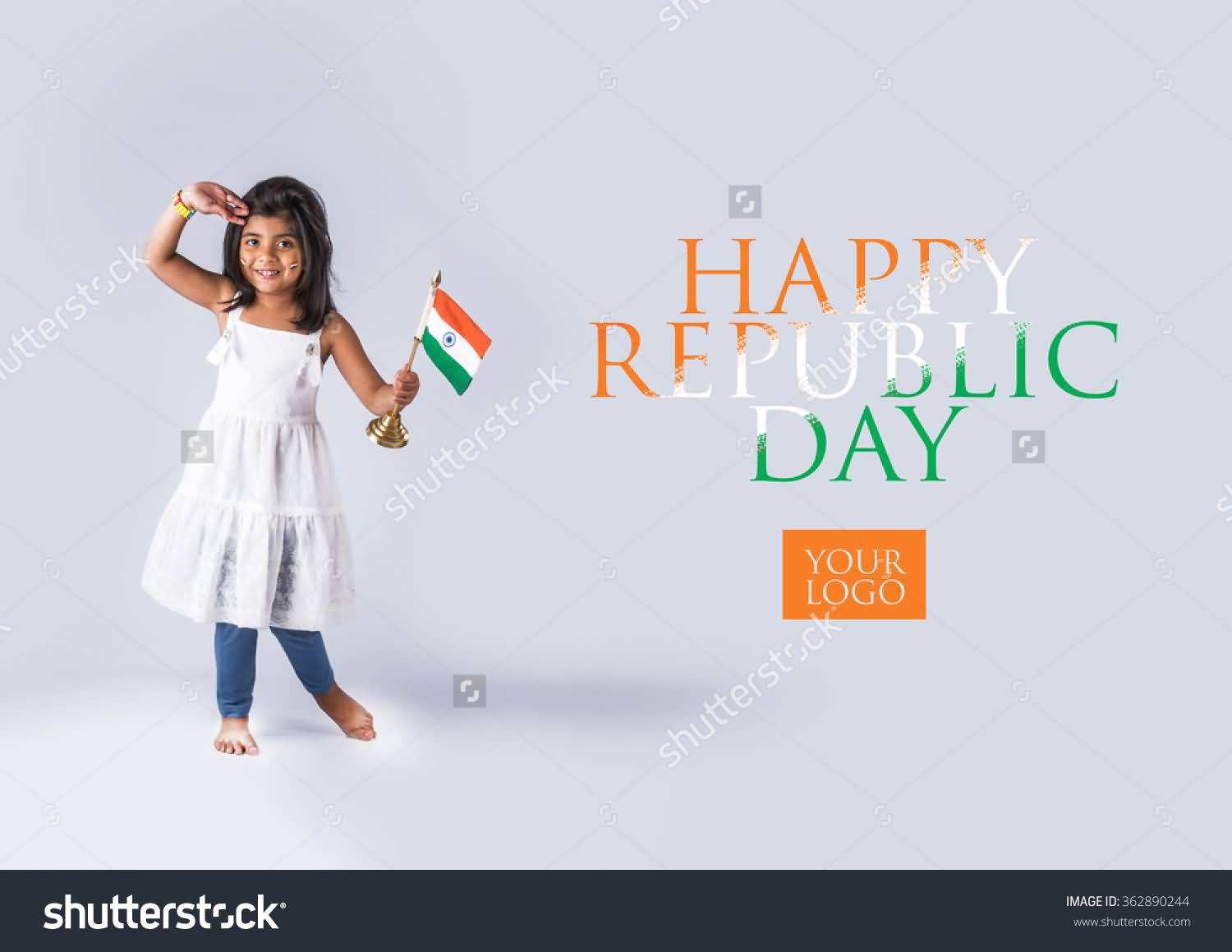 Happy Republic Day Cute Little Girl With Indian Flag In Hand