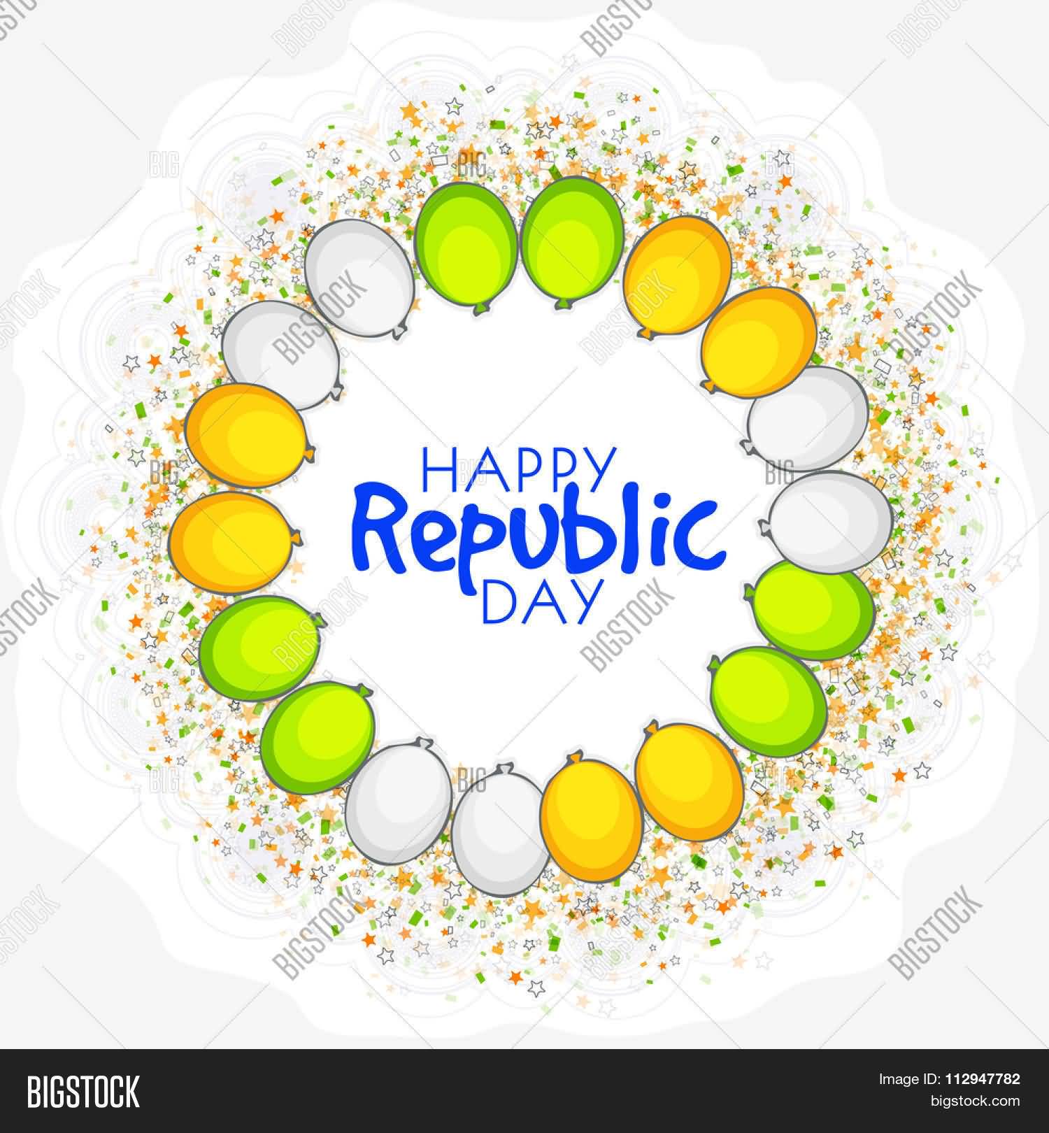 Happy Republic Day Tri Color Balloons Greeting Card Design