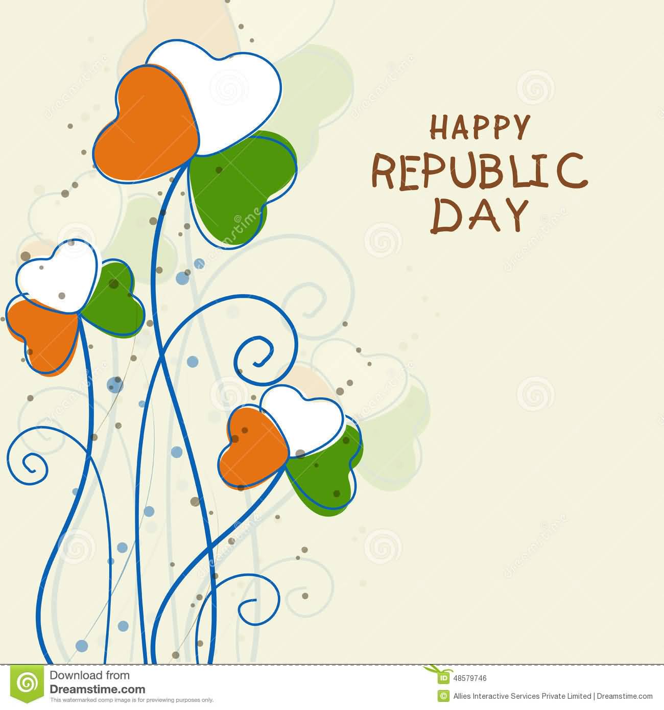 Happy Republic Day Tri Color Flowers Design Greeting Card