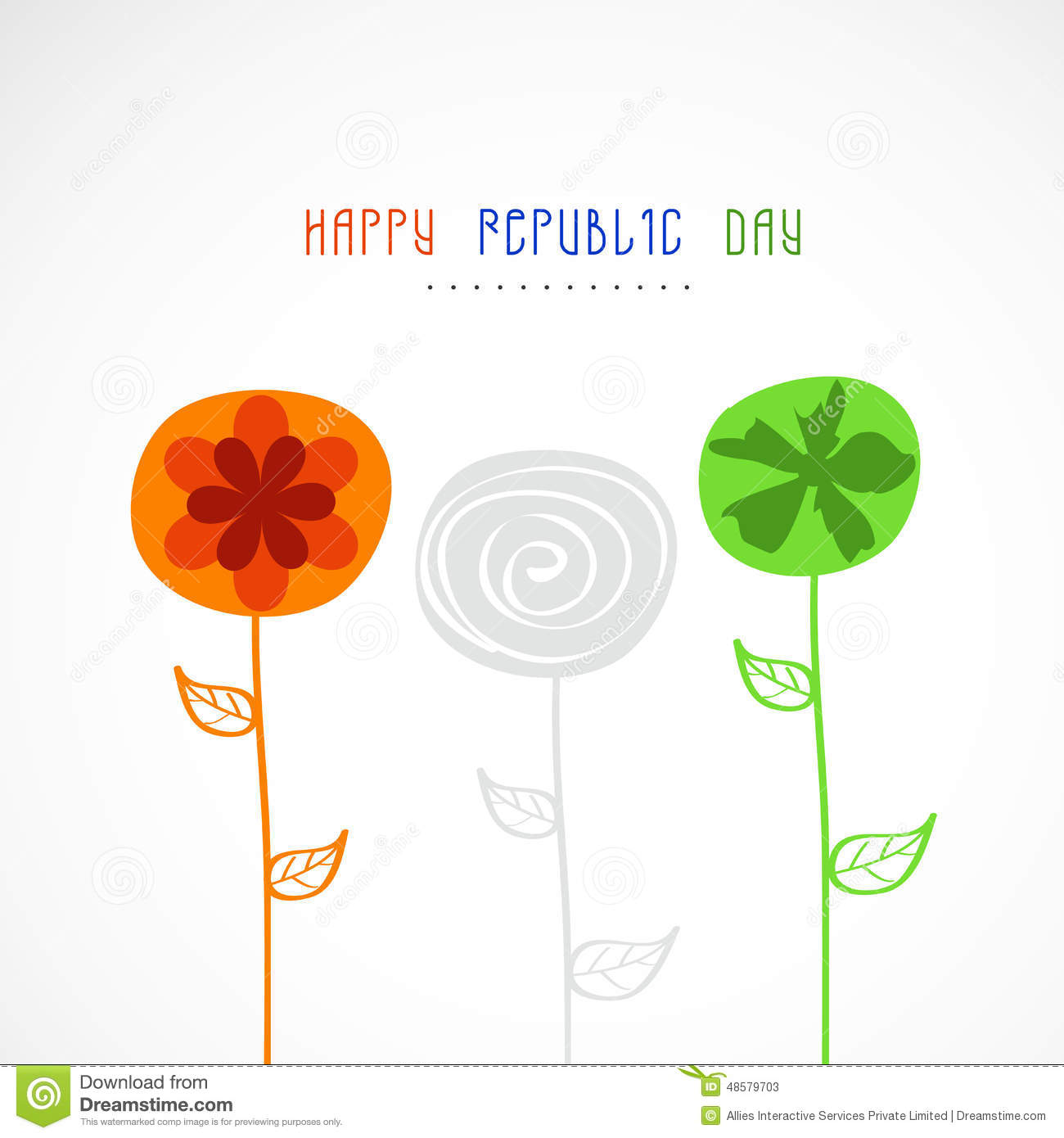 Happy Republic Day Tri Color Flowers Greeting Card