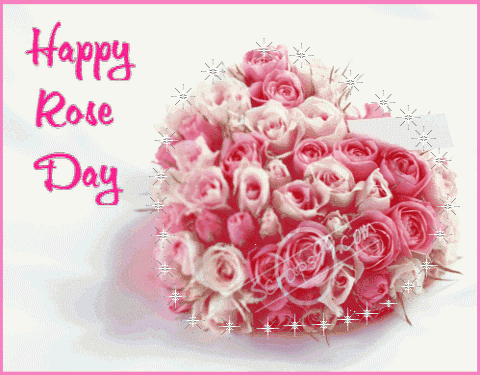 Happy Rose Day Bunch Of Pink Roses Glitter