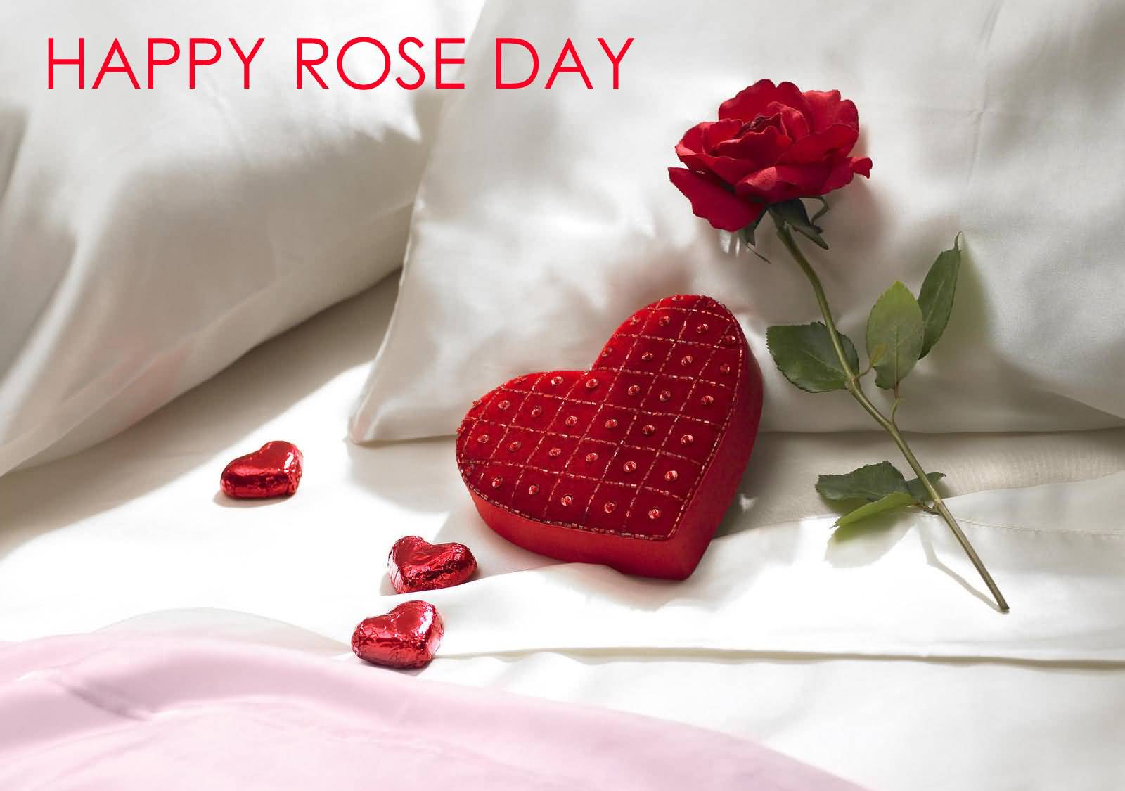 Happy Rose Day Heart Gift Box And Rose Bud