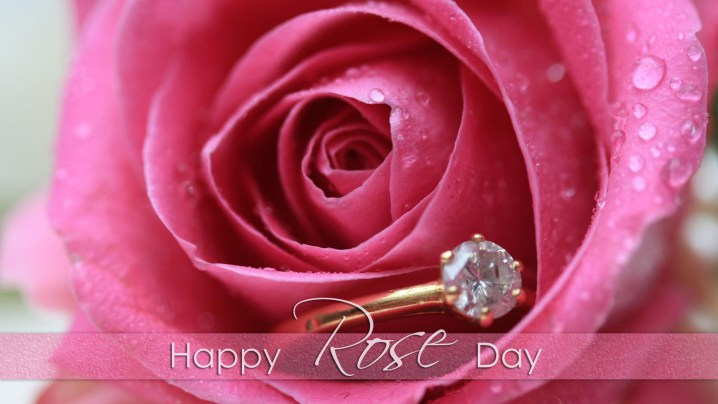 Happy Rose Day Rose Flowers With Ring Greeting Card