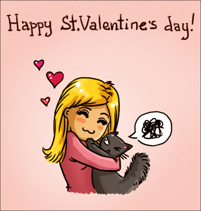 Happy Saint Valentine’s Day Girl Hugging Cat