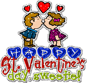 Happy Saint Valentine's Day Sweetie Kissing Couple Glitter