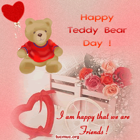 Happy Teddy Bear Day I Am Happy That We Are Friends Glitter Ecard