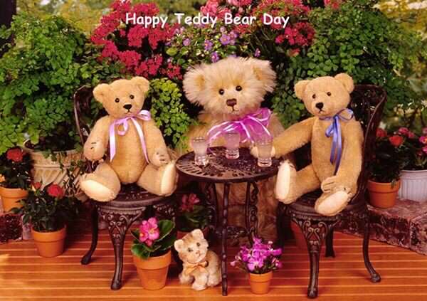 Happy Teddy Bear Day Three Teddies And One Kitten