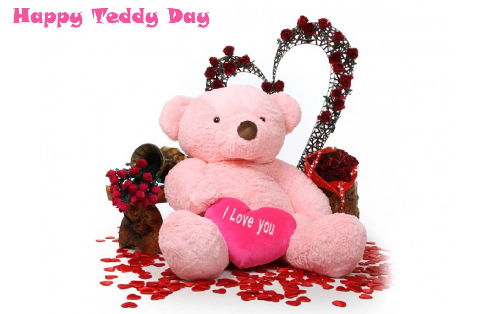 Happy Teddy Day Pink Teddy Bear