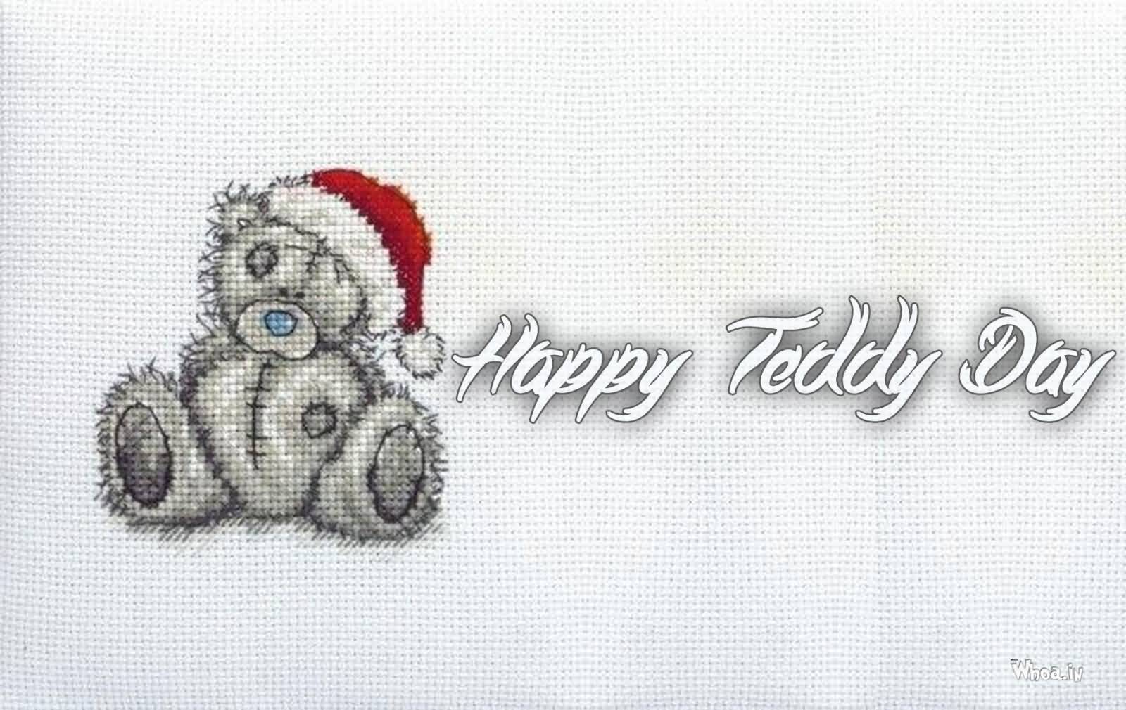Happy Teddy Day Tatty Teddy With Santa Claus Cap Greeting Card