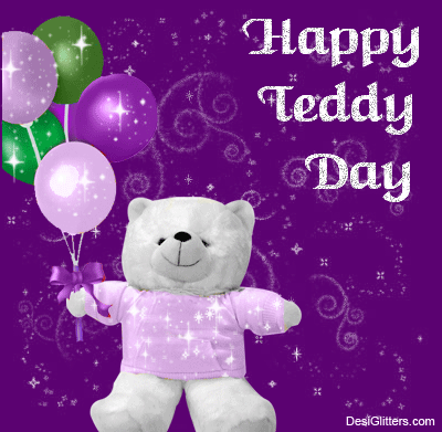 Happy Teddy Day Teddy Bear With Balloons Glitter