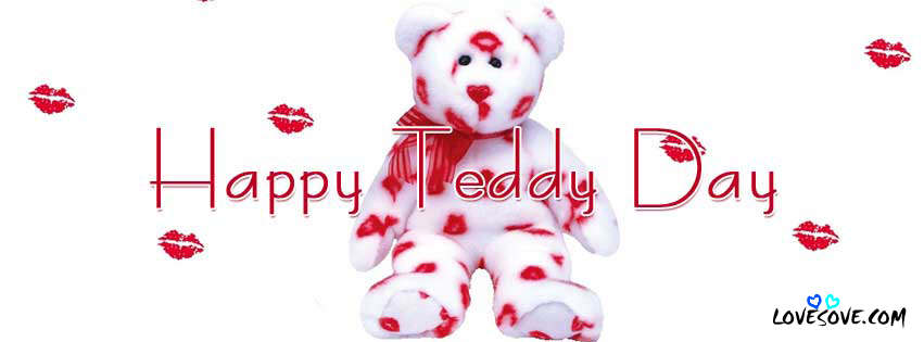 Happy Teddy Day Teddy Bear With Lip Marks Facebook Cover Picture
