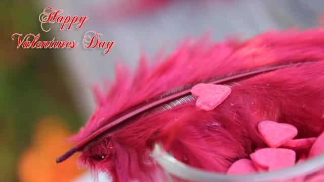 Happy Valentine's Day 2017 Pink Feather And Hearts
