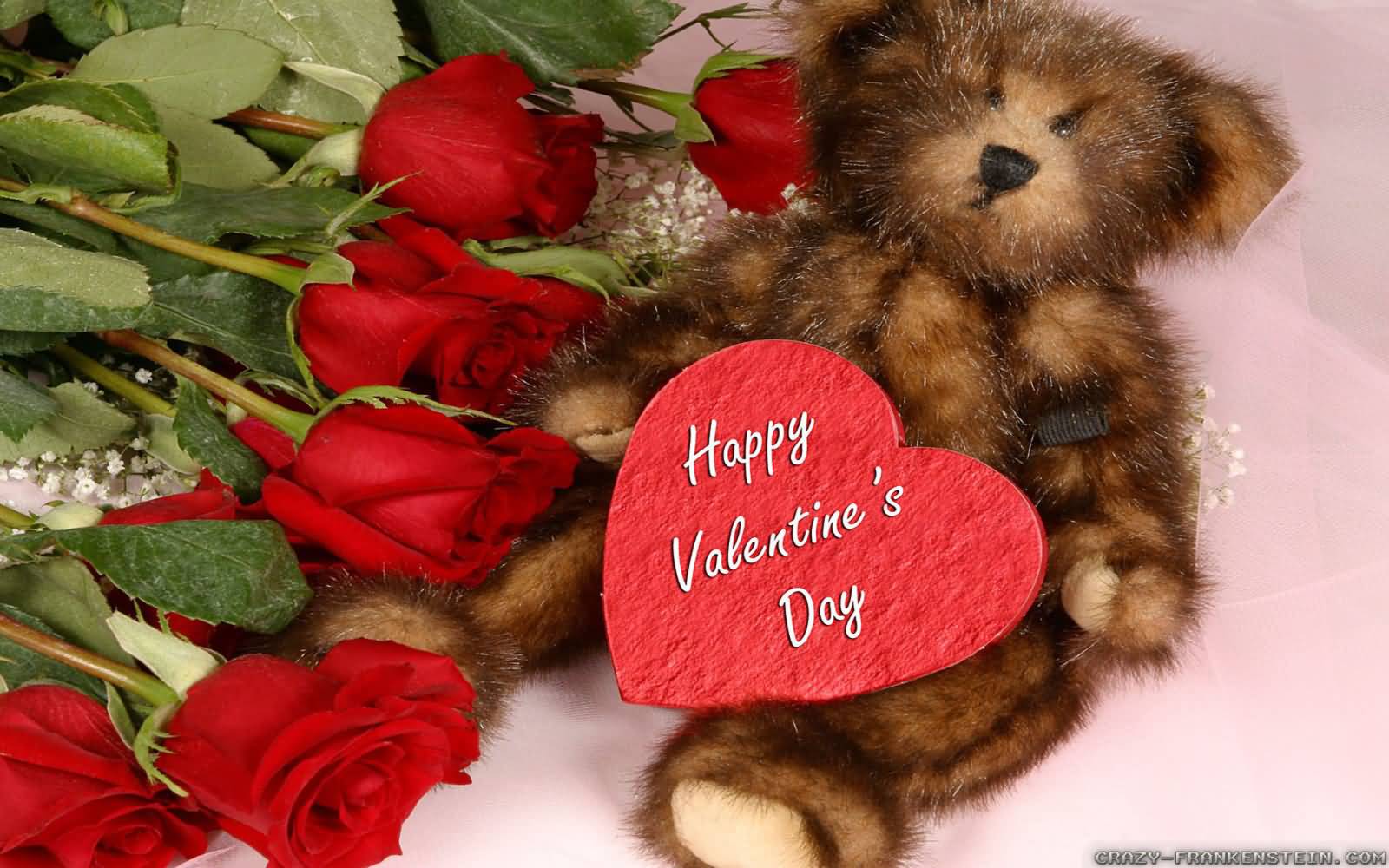 Happy Valentine's Day 2017 Teddy Bear And Rose Flowers