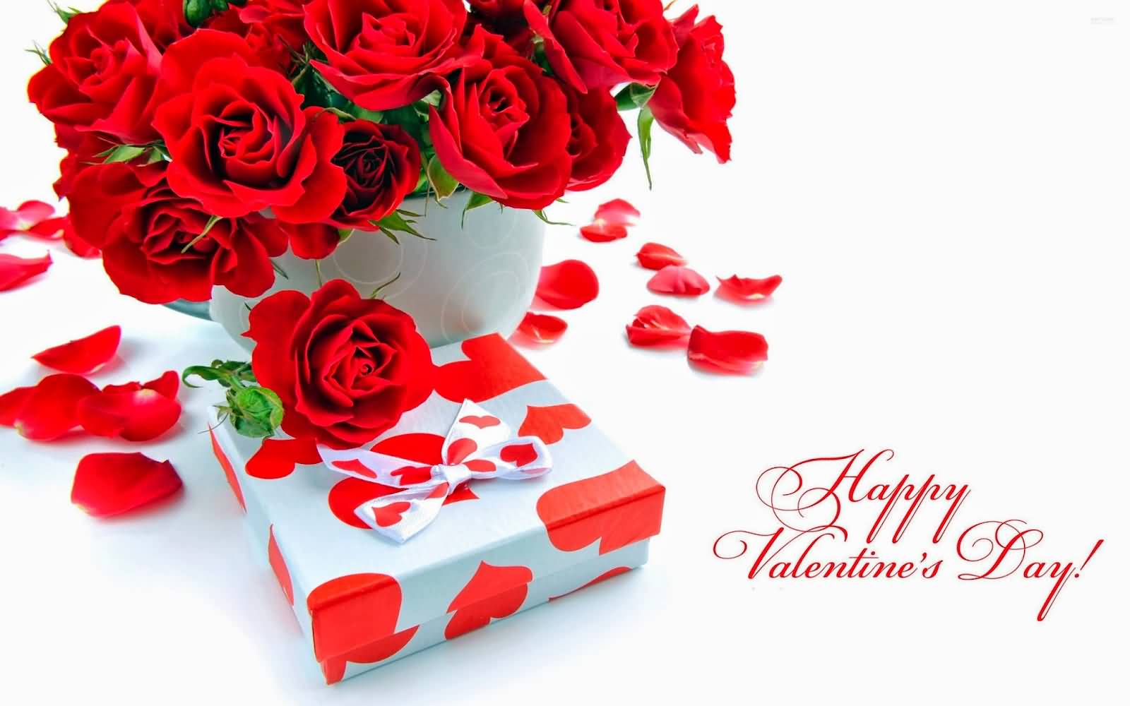 Happy Valentine’s Day Flowers And Gift Box