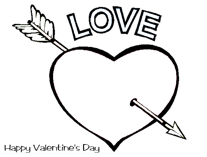 Happy Valentine's Day Heart With Arrow Coloring Page