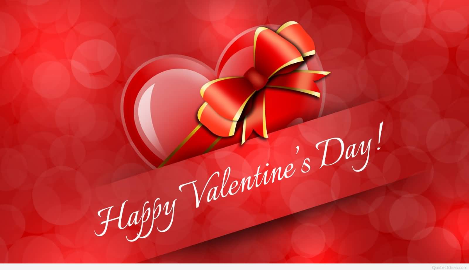 Happy Valentine's Day Heart With Red Bow Wallpaper