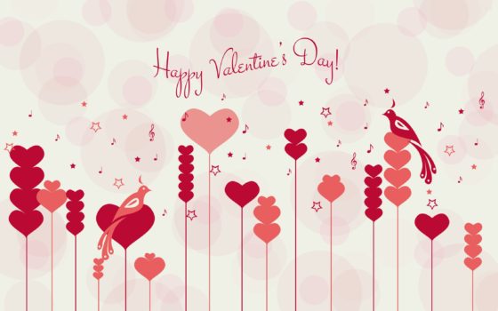 Happy Valentine’s Day Hearts And Birds Wallpaper