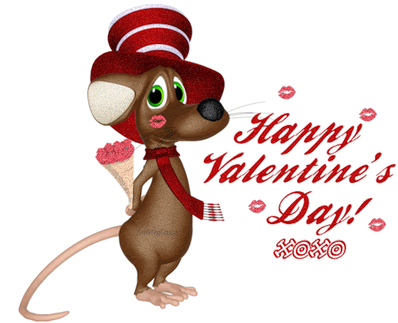 Happy Valentine’s Day Mouse With Flowers Bouquet Glitter Ecard