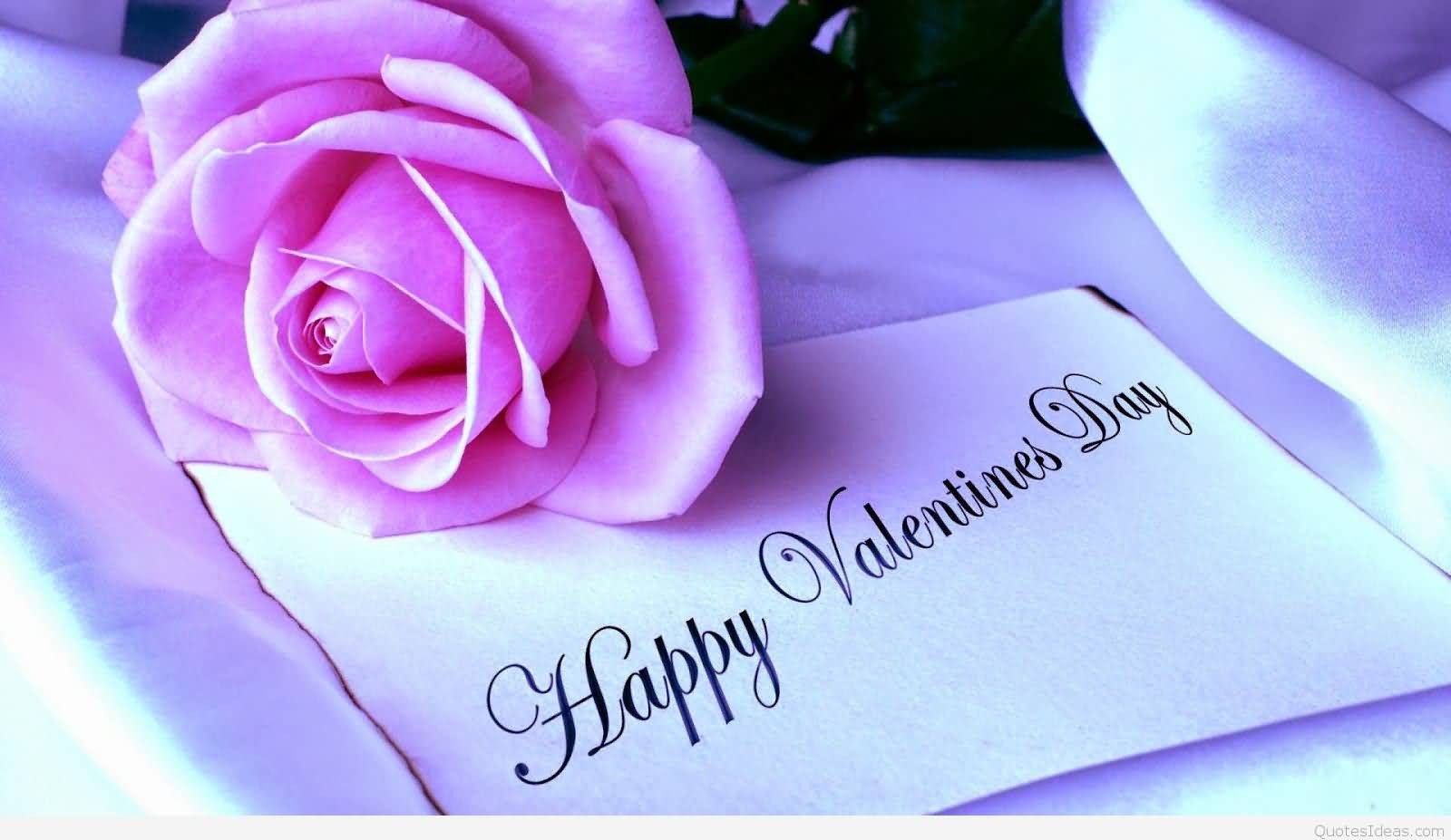 Happy Valentine’s Day Note With Pink Rose Greeting Card