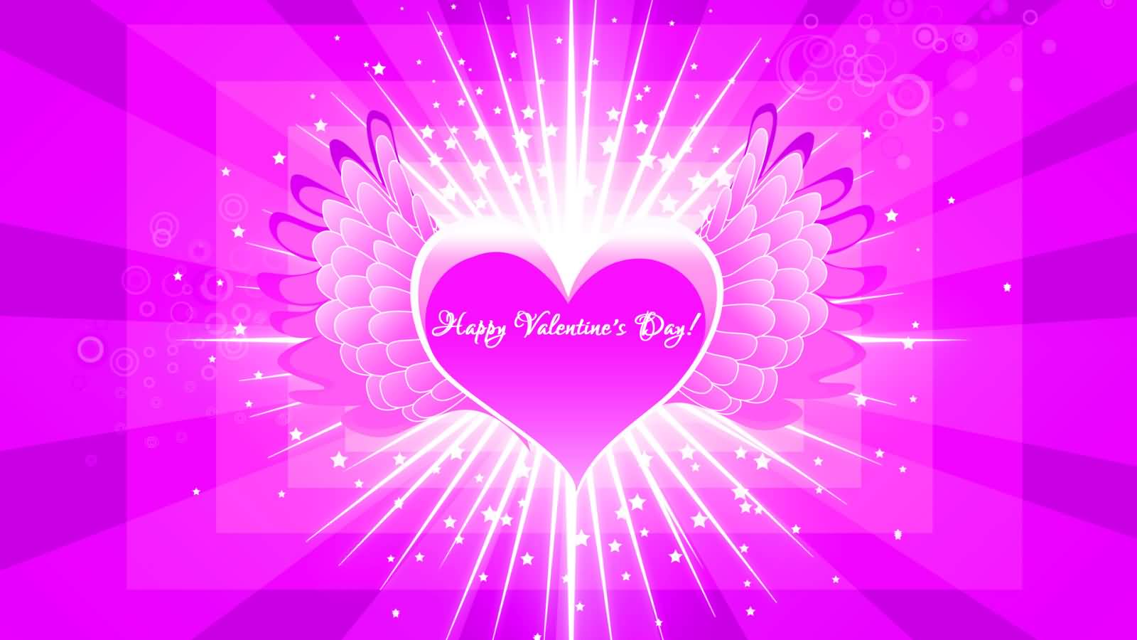 Happy Valentine’s Day Pink Heart With Wings HD Wallpaper