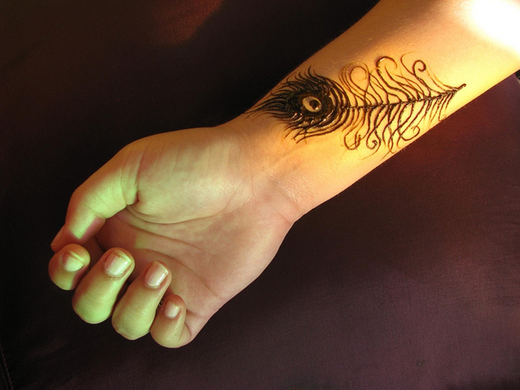 Henna Peacock Feather Tattoo On Wrist