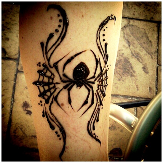 Henna Spider Wen Tattoo On Leg