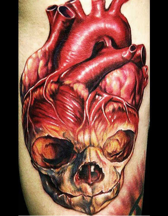 Human Heart Skull Tattoo Idea