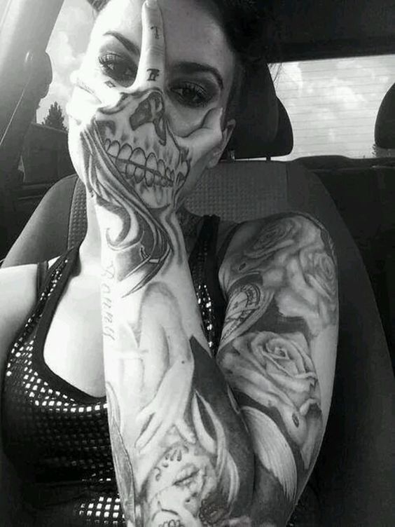 Illusion Skull Tattoo On Girl Left Hand
