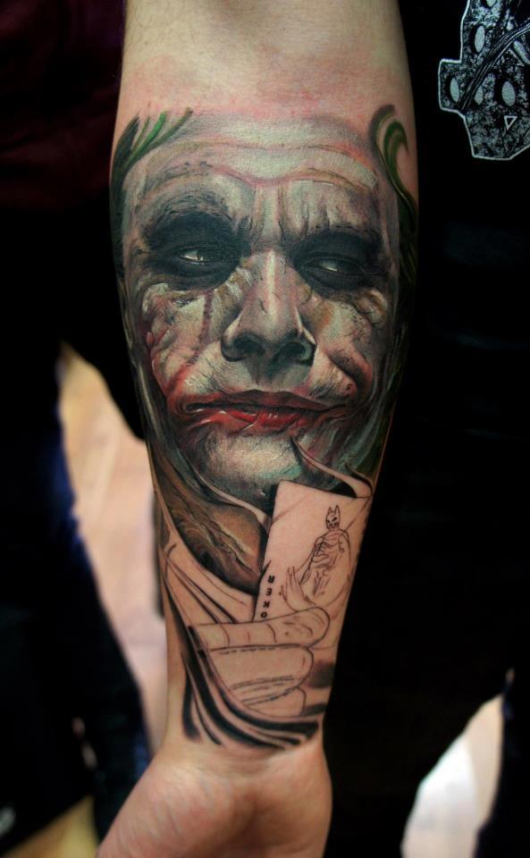 Impressive Joker Head Tattoo On Forearm