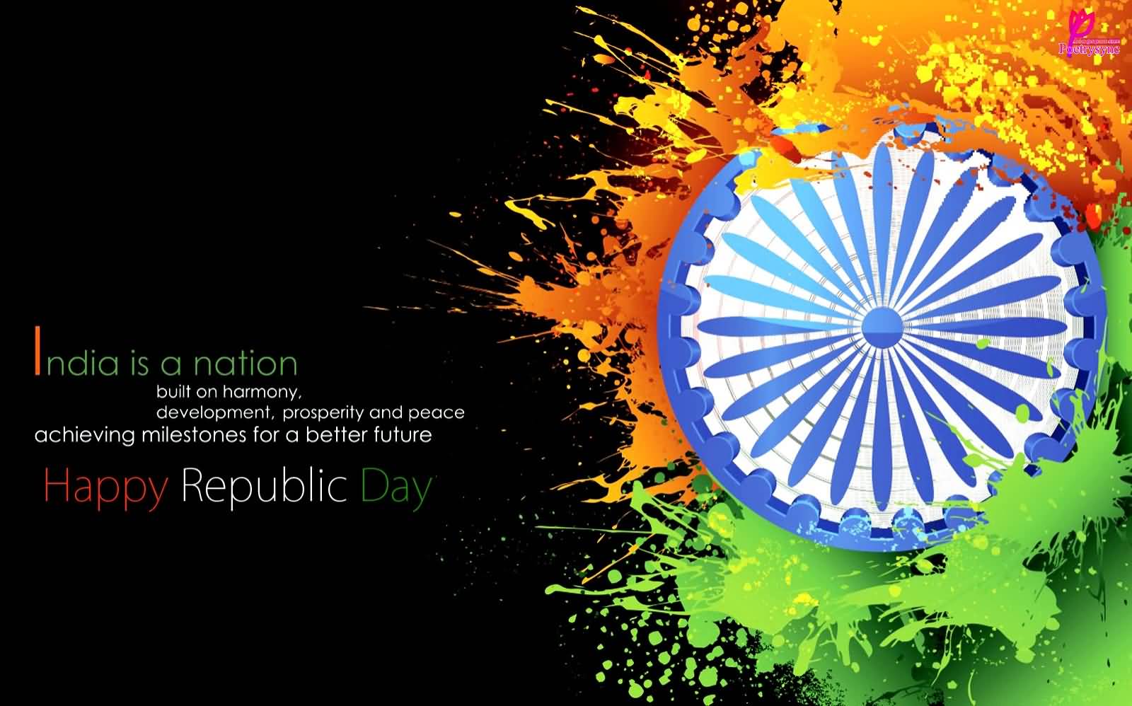 India Is A Nation. Happy Republic Day Saffron And Green Color Splash