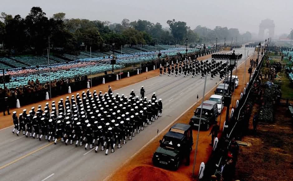 Indian Paramilitary Soldiers March During The Rehearsal For The Republic Day Parade