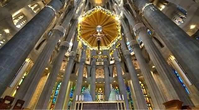 Inside View Of The Sagrada Familia In Barcelon a