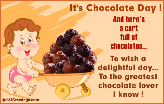 It’s Chocolate Day And Here’s A Cart Full Of Chocolates To Wish Delightful Day To The Greatest Chocolate Love I Know Animated Picture