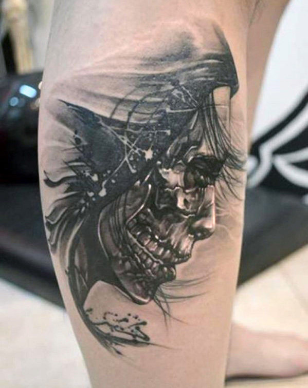 Joker Skull Tattoo On Side Leg