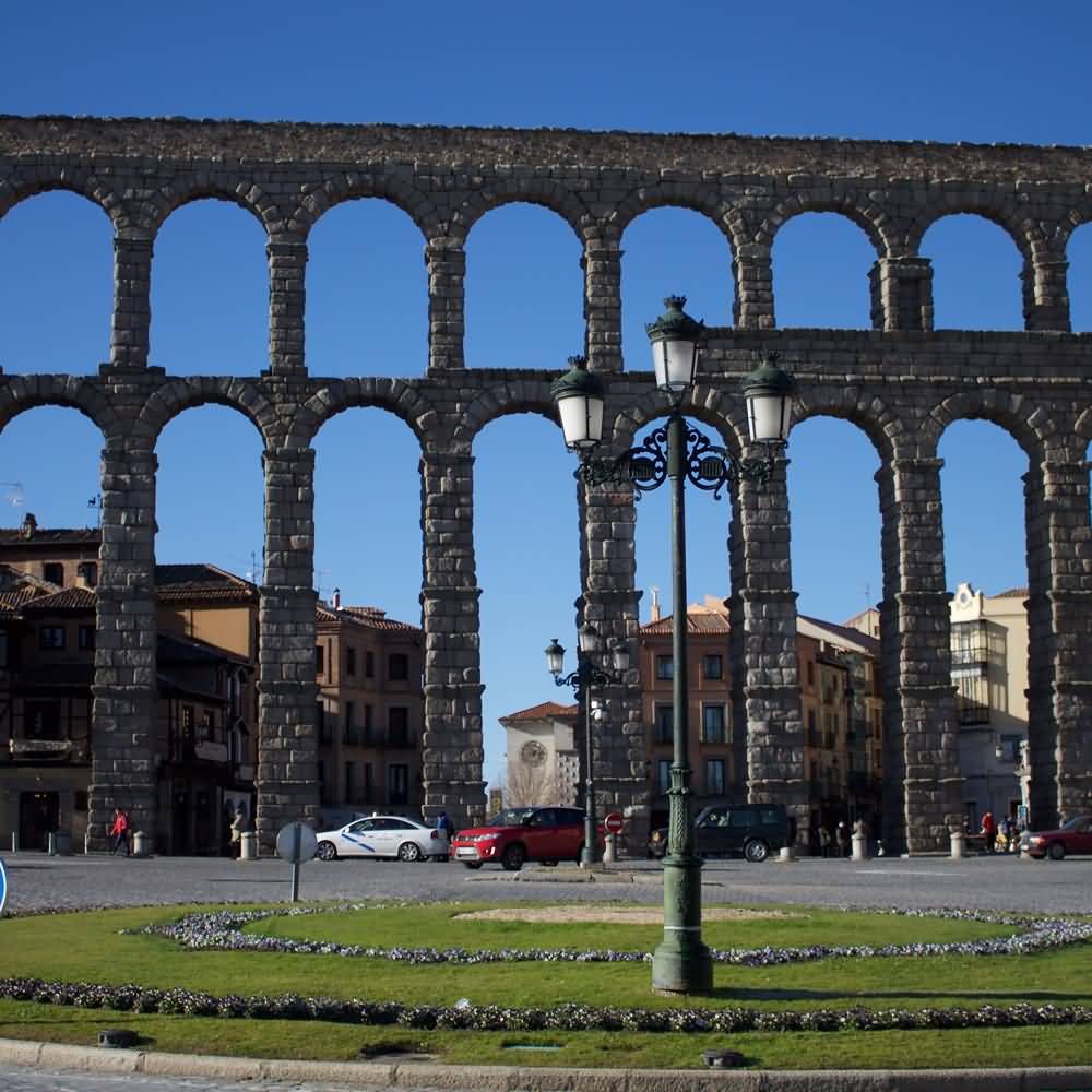 Lamp In Front Of The Aqueduct Of Segovia