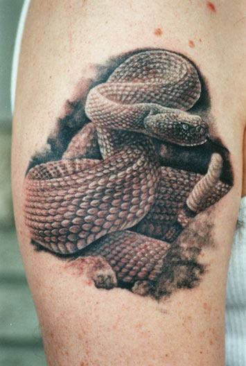 Latest Black Ink Snake Tattoo On Man Right Half Sleeve By Tom Renshaw